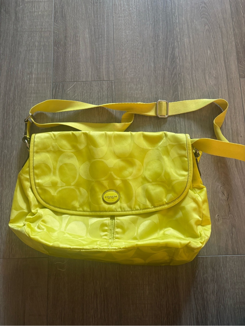 Coach Neon Yellow Signature Nylon Crossbody Bag